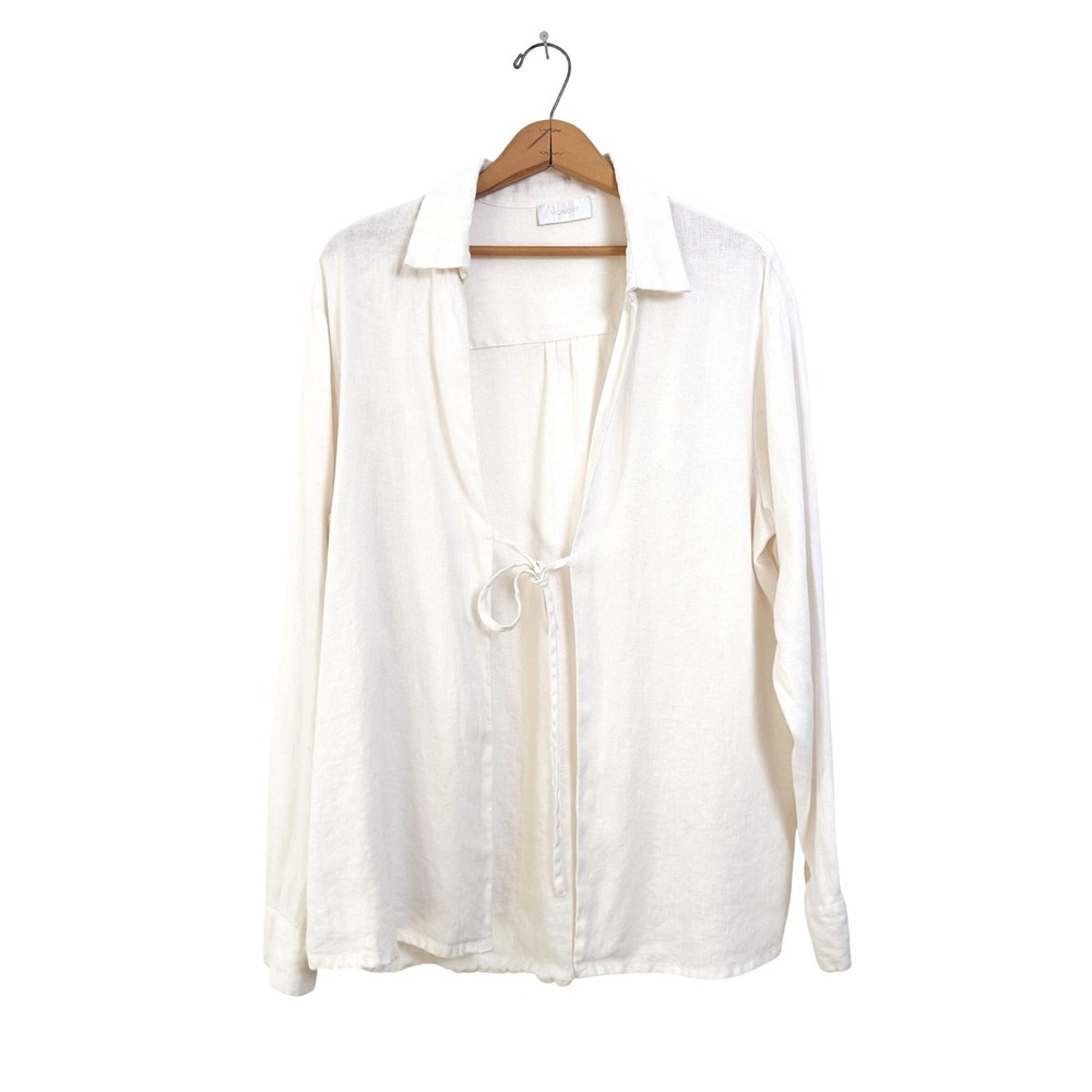 Monday Swimwear Tie Front Blouse Off White 100% Linen L